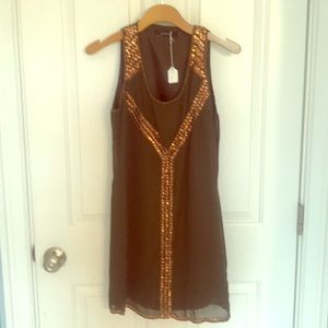 Brown cocktail dress with sequins